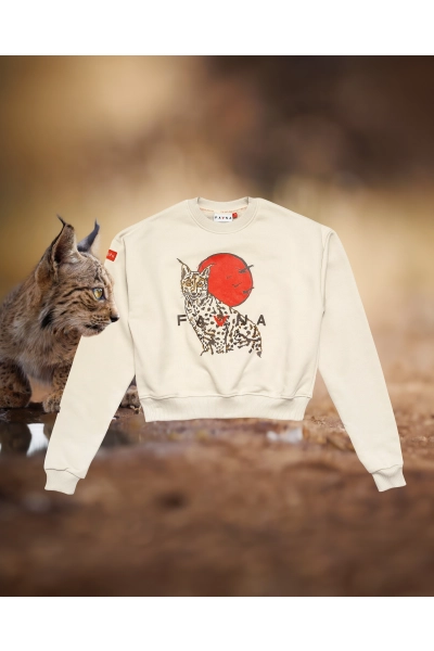 Bluza damska z rysiem iberyjskim - off white